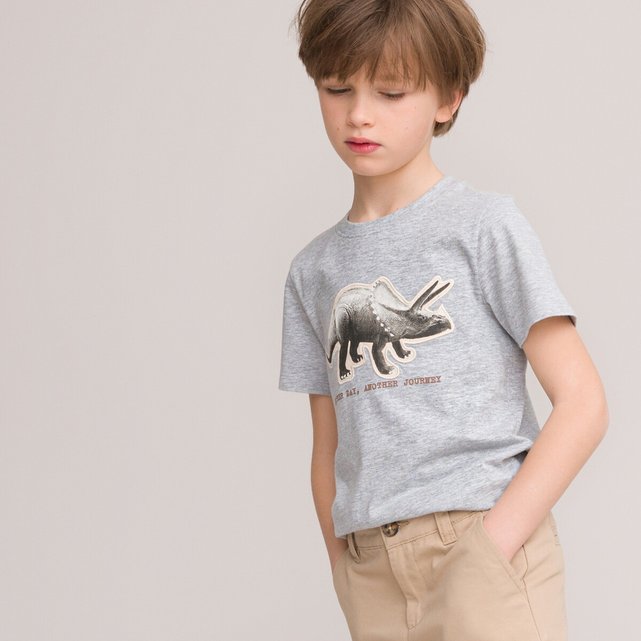 elleboog Pidgin span T-shirt met dinosaurus motief, bio katoen licht mêleegrijs La Redoute  Collections | La Redoute
