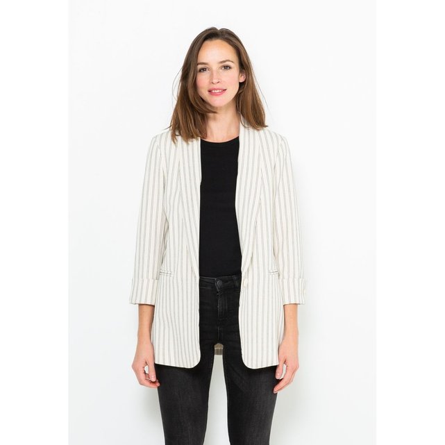 Veste blazer fines rayures craie Camaieu | La Redoute Veste blazer femme en maille doublée craie Taille 34