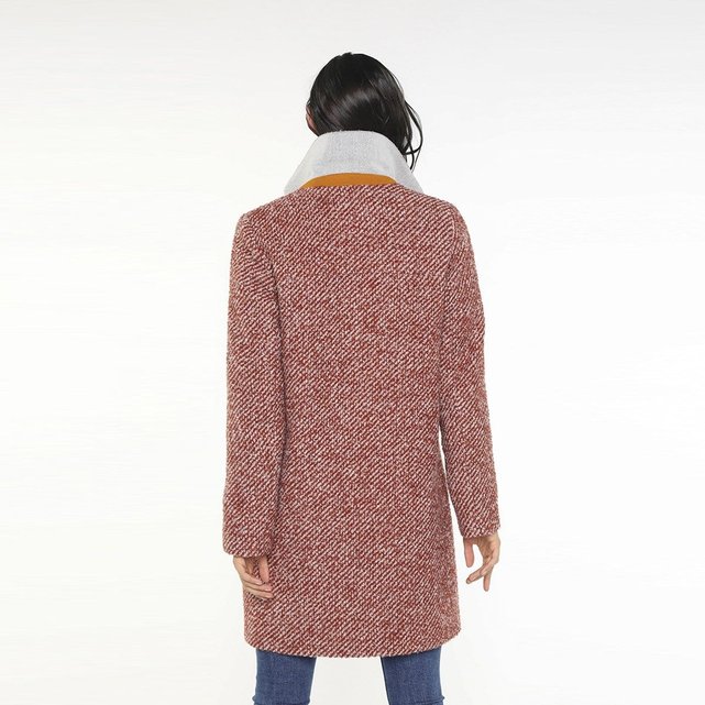 Manteau en tweed bouclé de laine mi long caudry bordeaux Manteau tweed bouclé beige et noir col tailleur femme