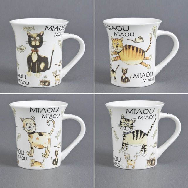 Mug miaou 30 cl assortis (lot de 4) blanc Trend Up | La ...