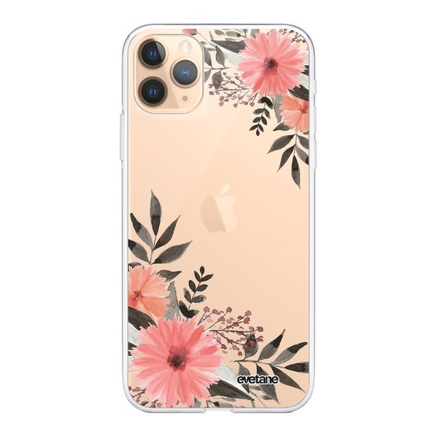 Coque iphone 11 pro max 360 intégrale avant arrière transparente fleurs s fleurs roses Evetane