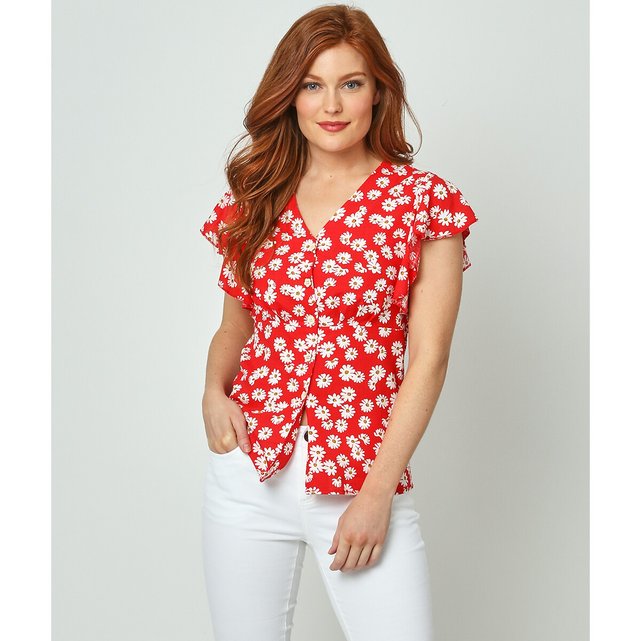 red ruffle blouse