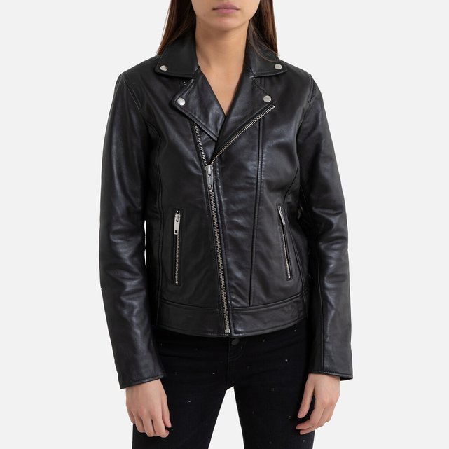 short collar leather jacket