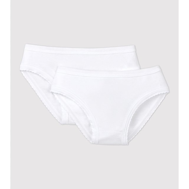 Pack of 2 briefs in organic cotton, 2-12 years, white, Petit