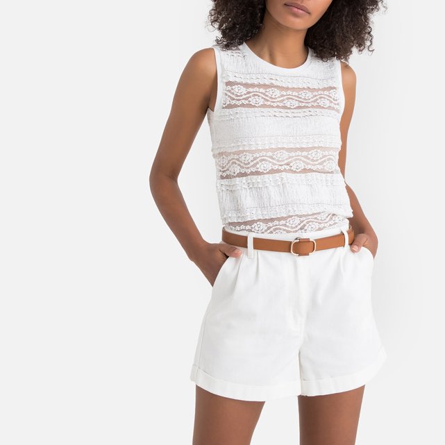 T-shirt de cavas, em renda, gola redonda  LA REDOUTE COLLECTIONS image 0