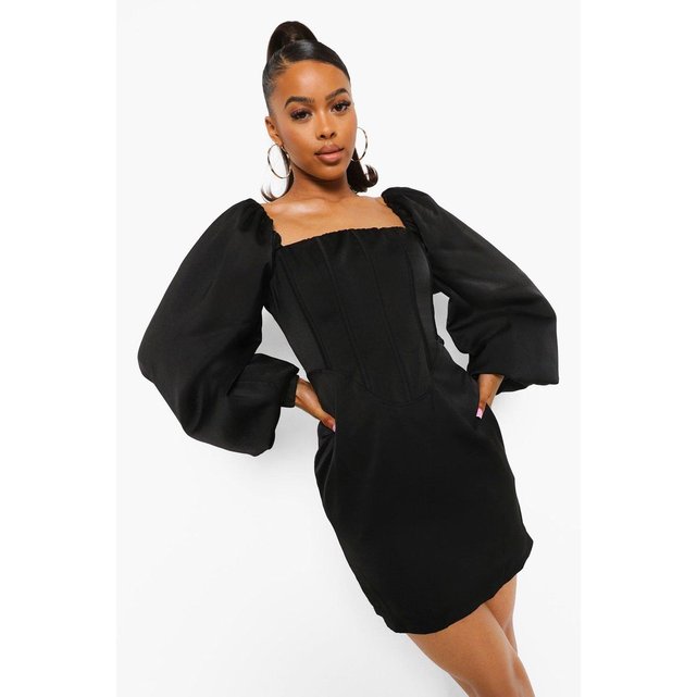 Robe Moulante Courte Col Carre Manches Longues Boohoo La Redoute