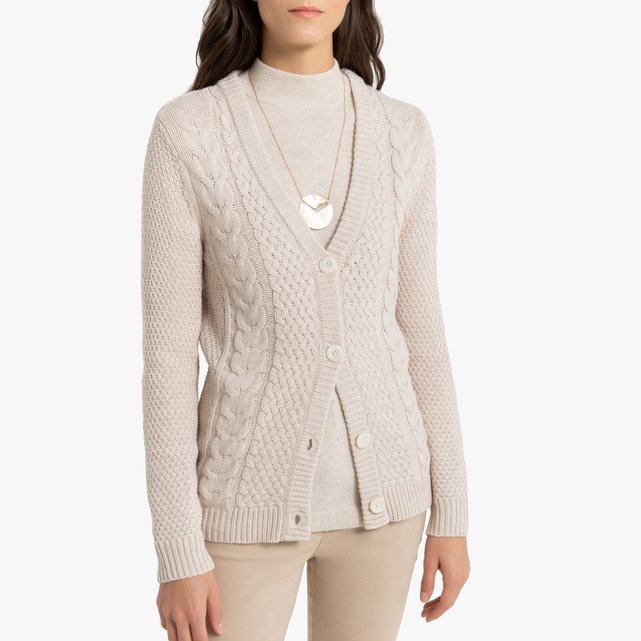 V-neck cable knit cardigan , beige, Anne Weyburn | La Redoute