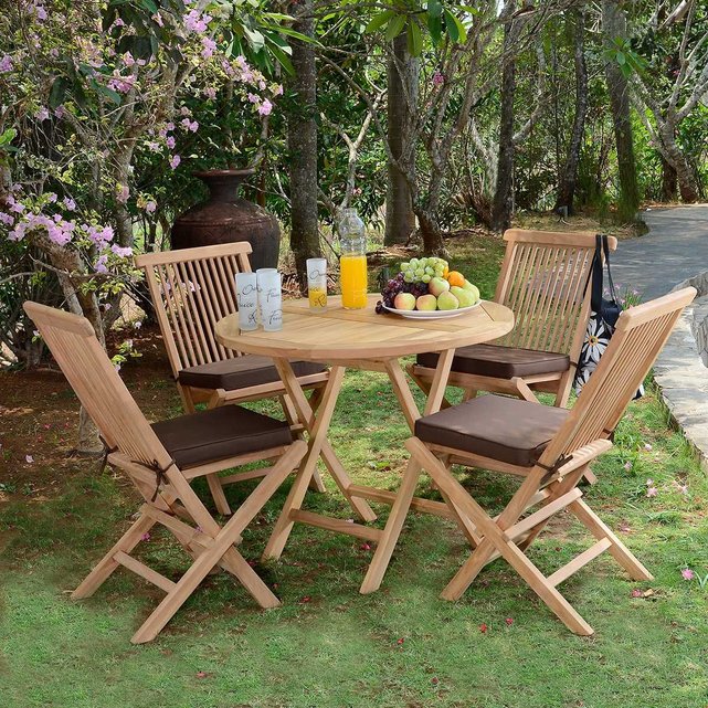 Salon De Jardin Teck Ecograde Naples 4 Chaises Naturel Teck