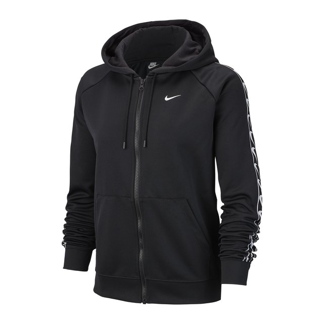 Zip-up hoodie with pocket and logo on sleeves , black, Nike | La Redoute