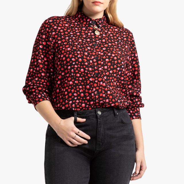 Chemisier imprimé léopard, manches longues La Redoute Collections Plus  imprimé rouge | La Redoute