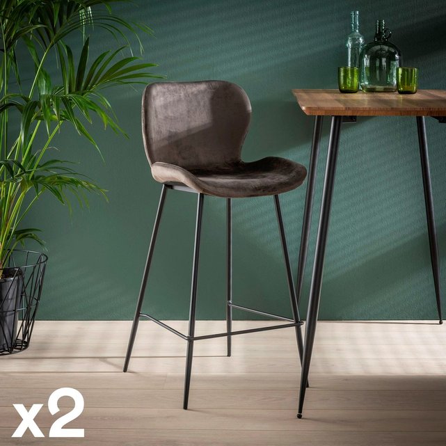 Lot De 2 Chaises De Bar Velours Gris Anthracite Et Metal Style Contemporain Melbourne Anthracite Pier Import La Redoute