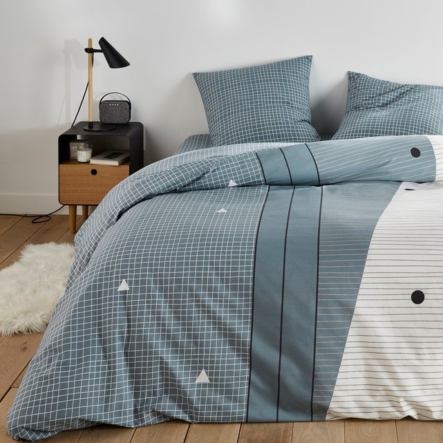 Sidoine Printed Cotton Duvet Cover Blue Grey White La Redoute