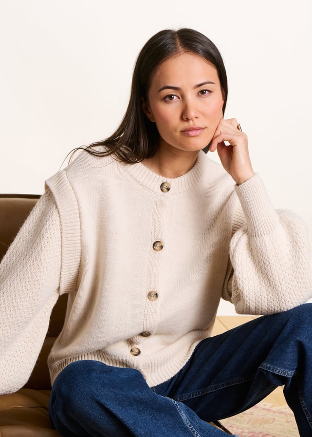 Gilet Femme La Fée Maraboutée - Taille 2, Marron, Mélange Coton/lin/polyester/acrylique - Neuf