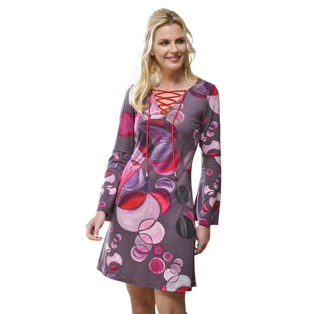 mauve D evasee Robe lacage hiver Bleu rouge imprime havana casual Oqn61