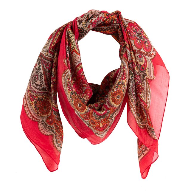 Paisley print silk scarf orange La