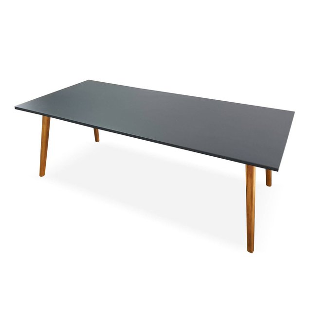 table de jardin en pierre composite 220cm piètement bois - belem - 8