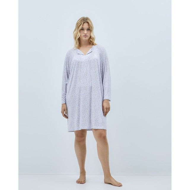 Chemise de nuit plis nervur s imprim minifleur violet Couchel