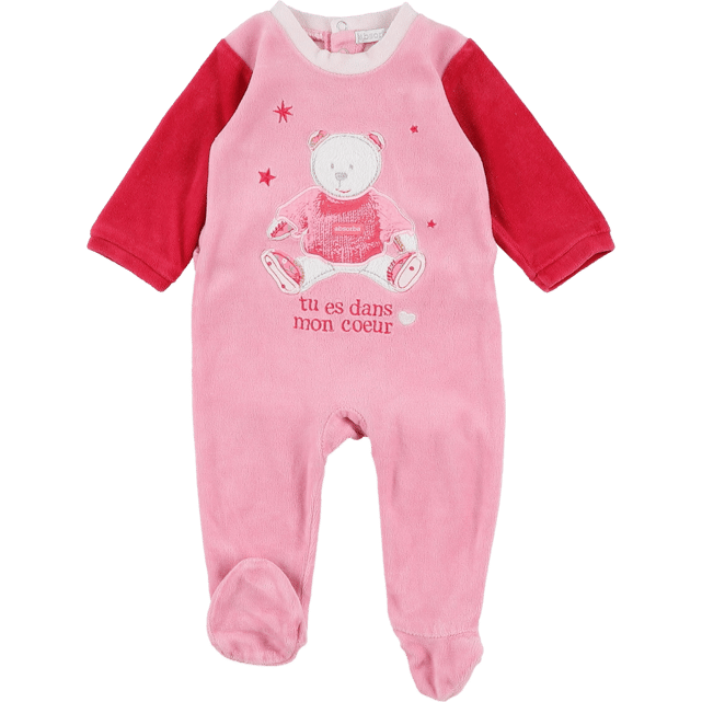 Pyjama Velours Absorba Pour Bébé Fille 1 Mois - Rose Et Gris, Occasion Très Bon état