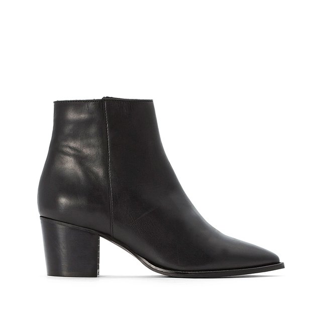 Leather pointed toe ankle boots , black 