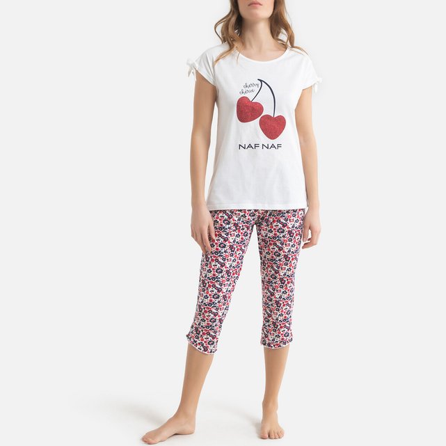 Pijama Pantalon Pirata Cerise Estampado Con Fondo Crudo Naf Naf La Redoute