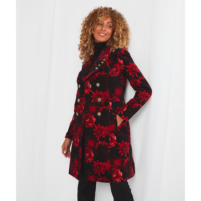 Floral mid length coat in cotton red black Joe Browns La Redoute