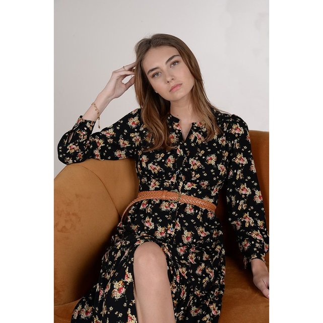 Robe chemise à fleurs english roses black Molly Bracken ...