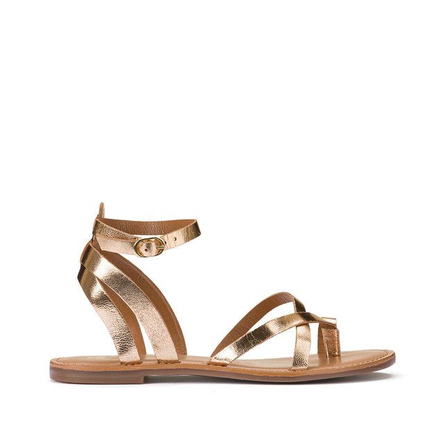 Leather flat heel sandals , gold-coloured, La Redoute Collections | La  Redoute