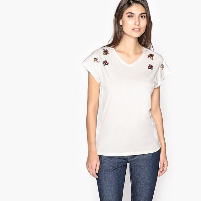 T-shirt com decote em V, algodão & modal  ANNE WEYBURN image 0