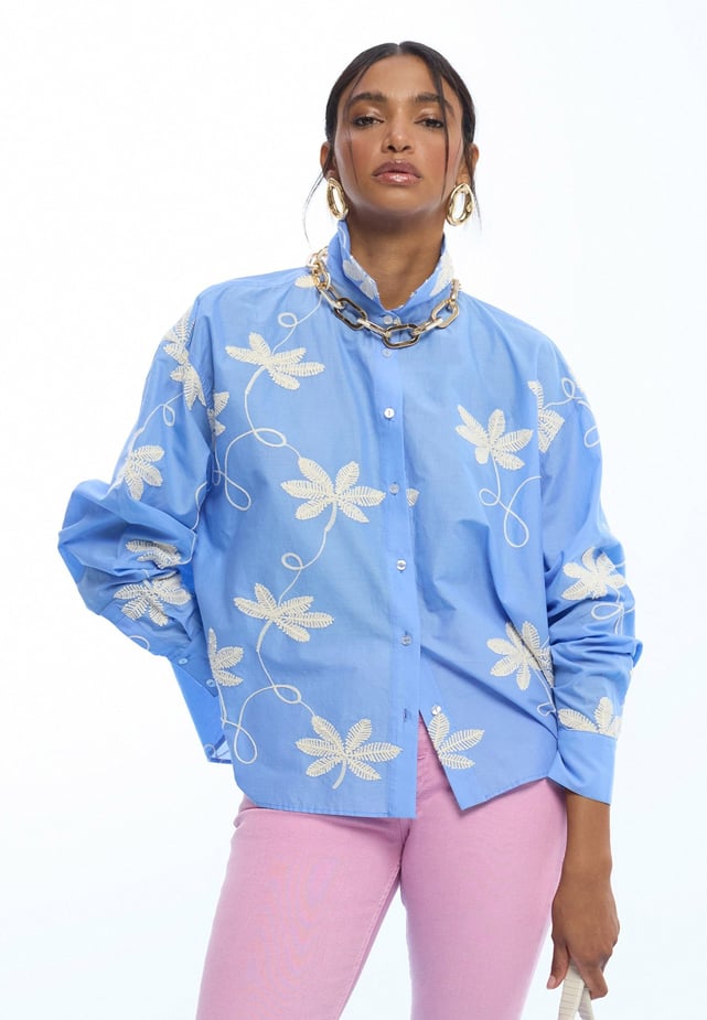 Tunique-blouse Lindsay Moda - Taille EU 42, Couleur Bleu Et Blanc Cassé - En Lyocell, Occasion Bon état