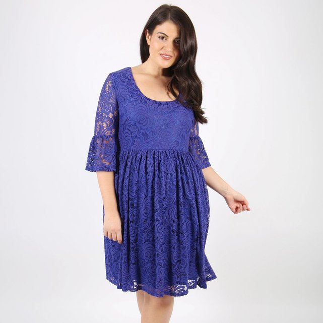 Robe droite uni mi-longue, manches 3/4 bleu Lovedrobe | La ...