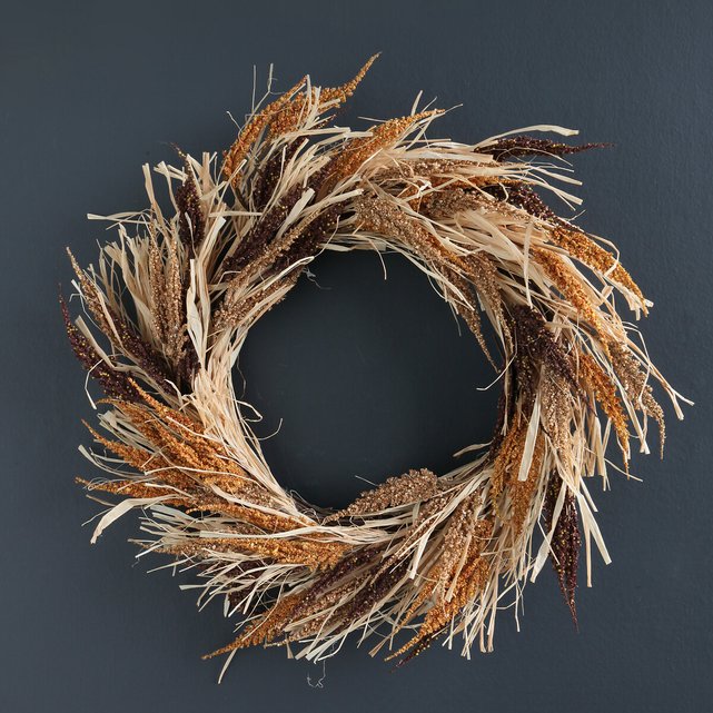 51cm artificial natural effect wreath on rattan base , brown, Scottish