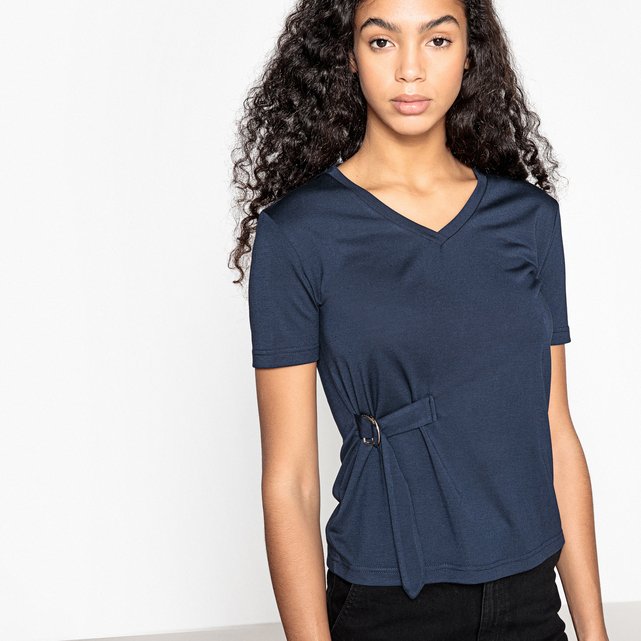 T-shirt de mangas curtas, decote em V, fivela de lado  LA REDOUTE COLLECTIONS image 0