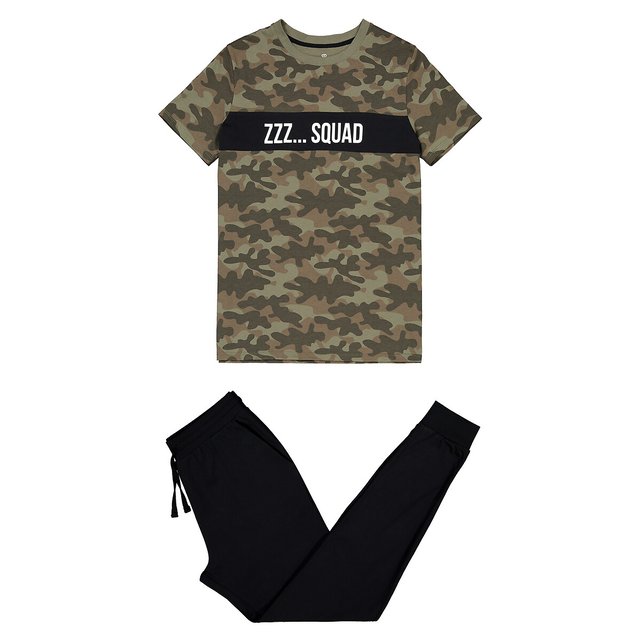Pijama em algodão bio, estampado camuflagem, 10-18 anos  LA REDOUTE COLLECTIONS image 0
