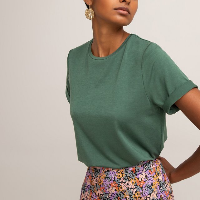 T-shirt com gola redonda, em lyocell  LA REDOUTE COLLECTIONS image 0