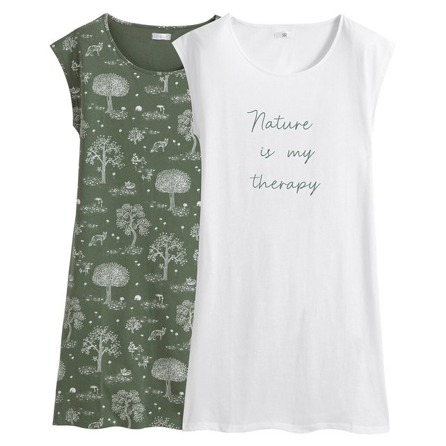 Lote de 2 camisas de dormir, em puro algodão  LA REDOUTE COLLECTIONS image 0