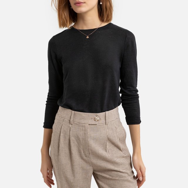 linen crew neck t shirt