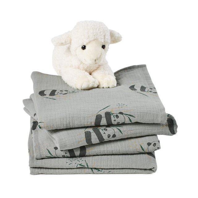 Lot De 4 Langes Bebe Gaze De Coton Victor Vert De Gris La Redoute Interieurs La Redoute