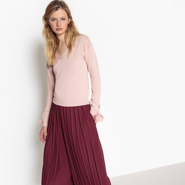 Pull col v fine maille rose pale La Redoute Collections ...