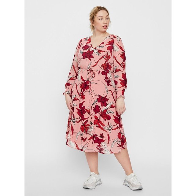 Imprimé Longue Mi Fleuri Robe PkX0N8Onw