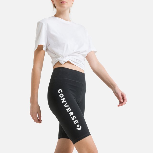 Logo print cycling shorts in cotton mix with high waist , black, Converse |  La Redoute