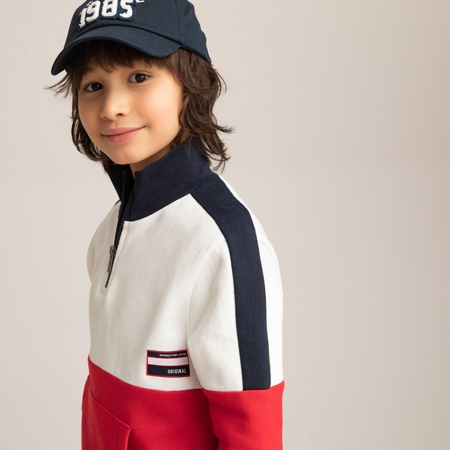 Half Zip Sweatshirt In Cotton Mix 3 12 Years White Red Navy La Redoute Collections La Redoute