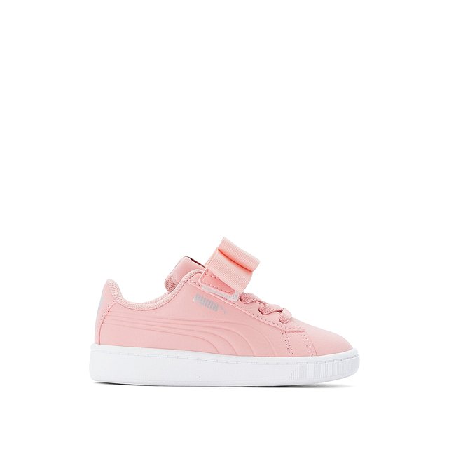 pink pumas with ribbon