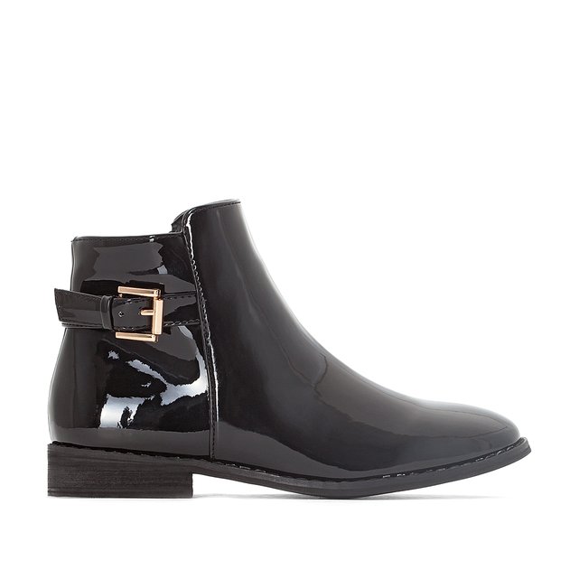 Patent Ankle Boots with Buckle