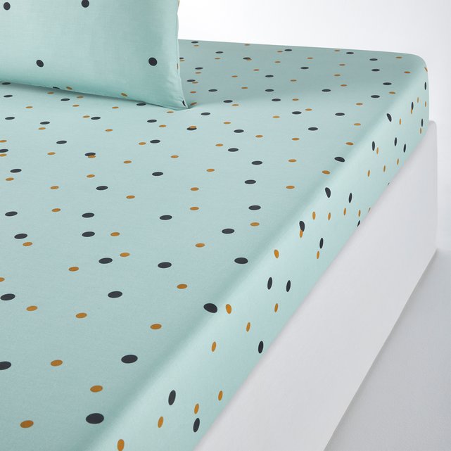 Perfect Night Fitted Sheet In Polka Dot Print Cotton Pale Green La
