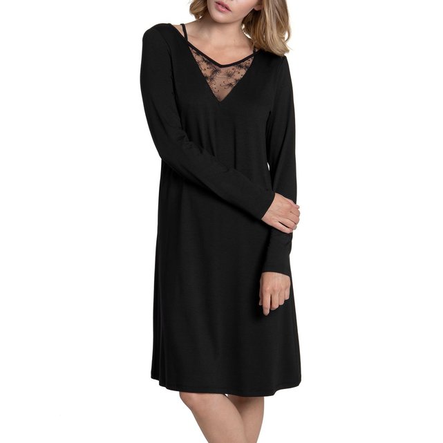 Chemise De Nuit Pyjama Manches Longues Gemma Noir Lisca La Redoute