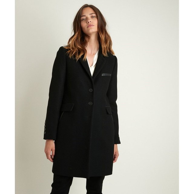 Manteau mi long en laine plume bis noir Maison 123 | La Redoute Manteau long col tailleur laine et cachemire LA MAISON DE