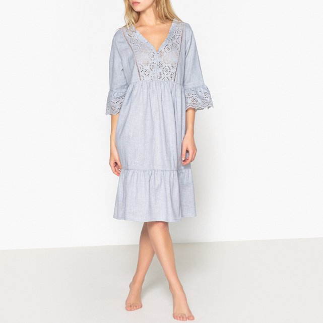 Chemise de nuit dentelle La Redoute Collections gris perle ...
