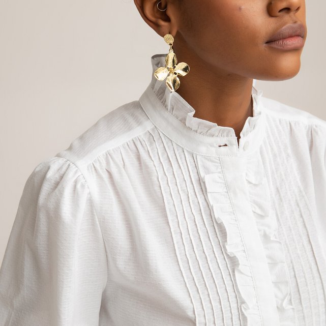 ruffle neck white shirt