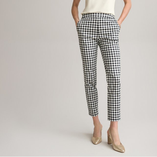 Pantaloni a sigaretta 7/8, stampa di piccoli quadri vichy nero/bianco Anne  Weyburn | La Redoute