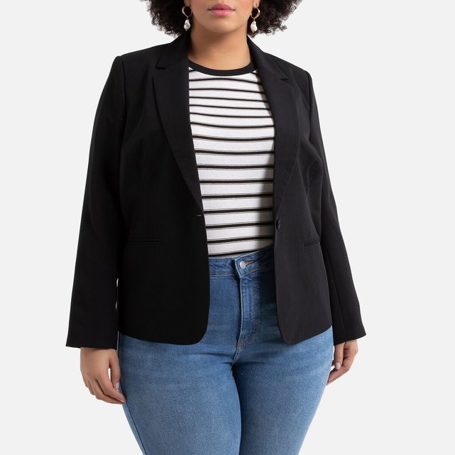 Straight Cut Blazer Black La Redoute Collections Plus La Redoute